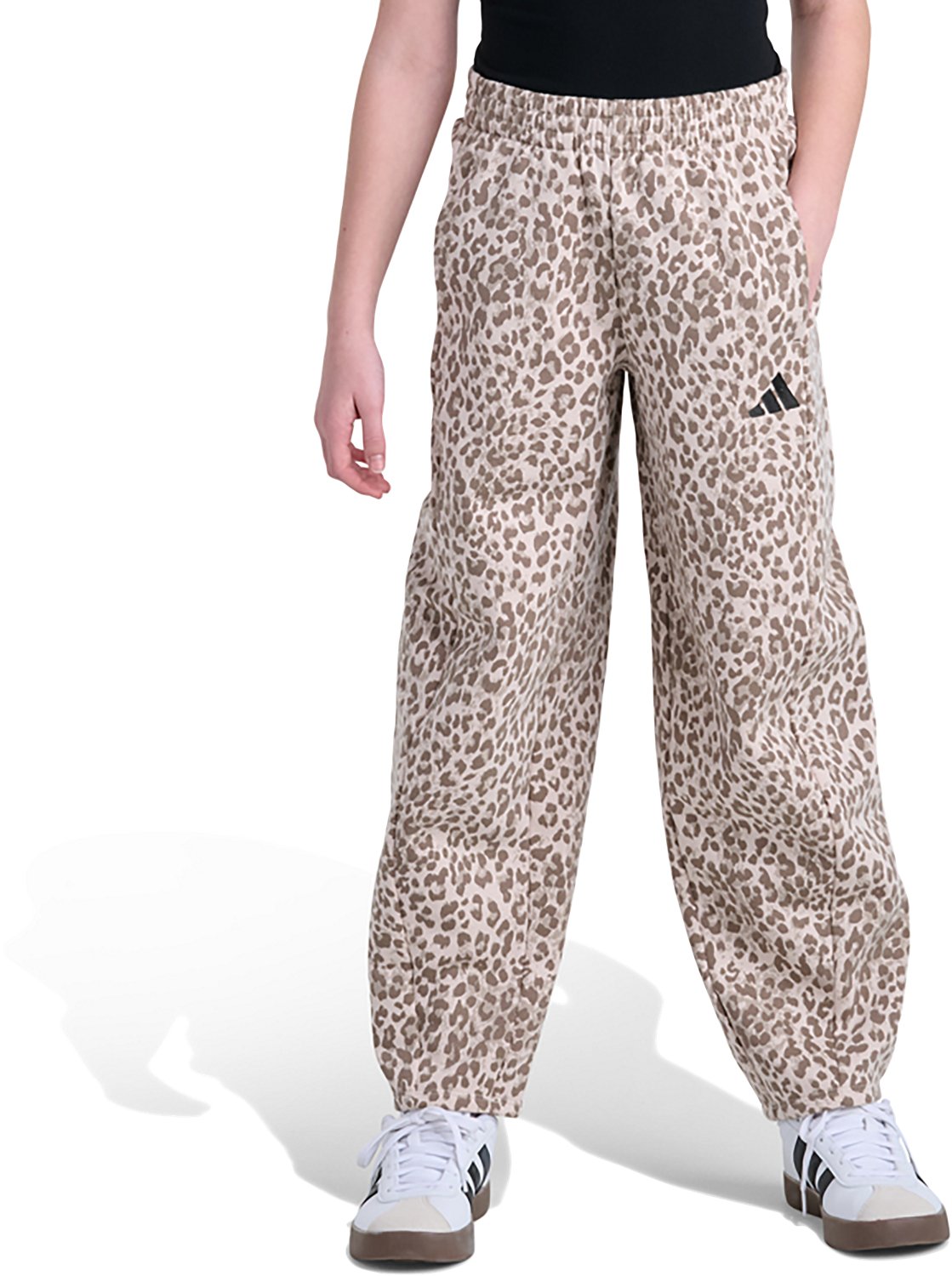 adidas Girls' Allover Print Elastic Waistband Barrel Leg Pants