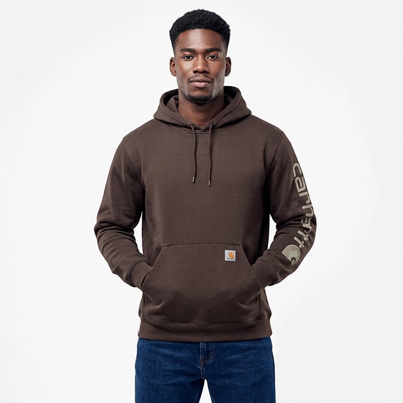 Carhartt Men's Loose Fit Midweight Signature Sleeve Logo Hooded Sweatshirt