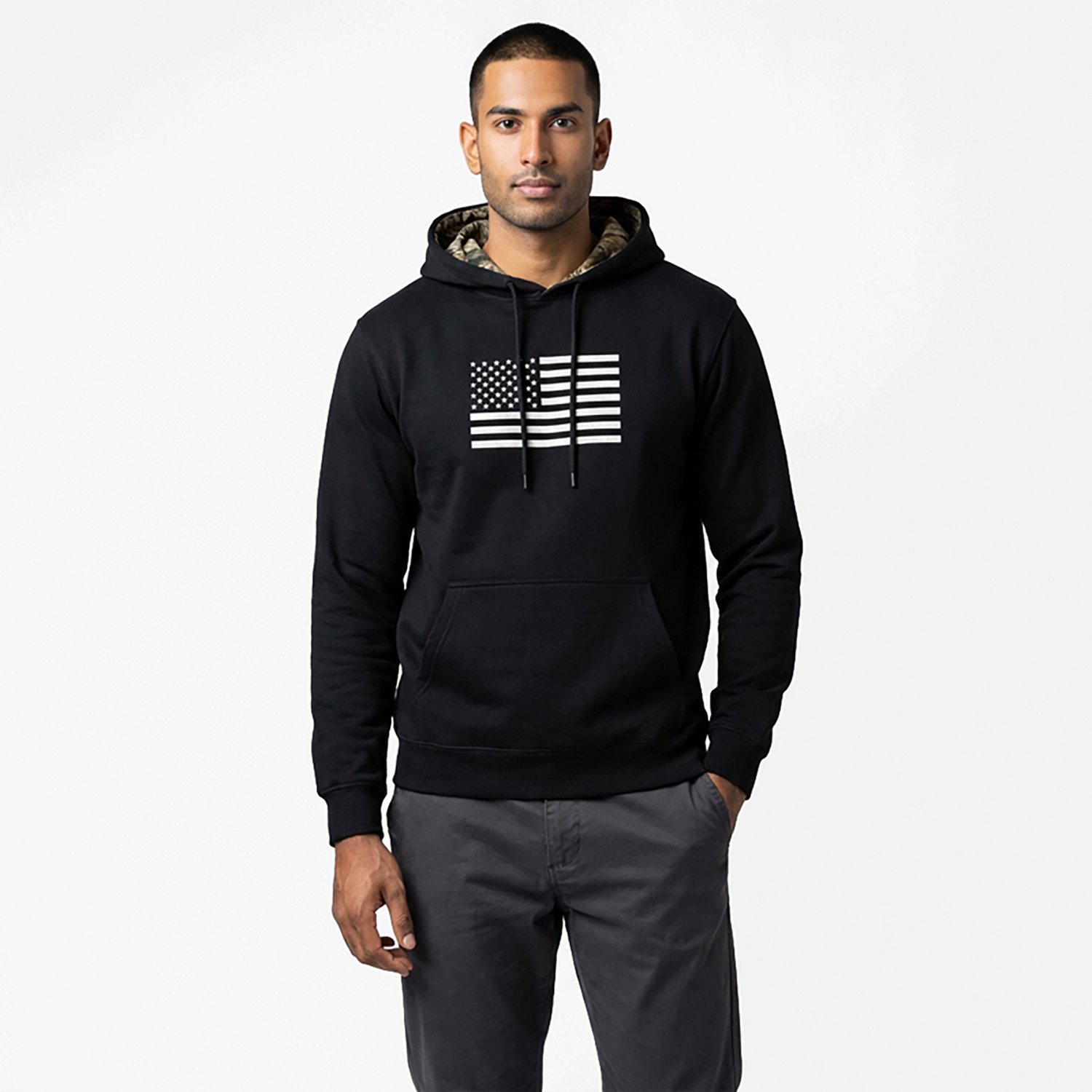 Buck Wear Men's Camo Stag and Stripes Hoodie