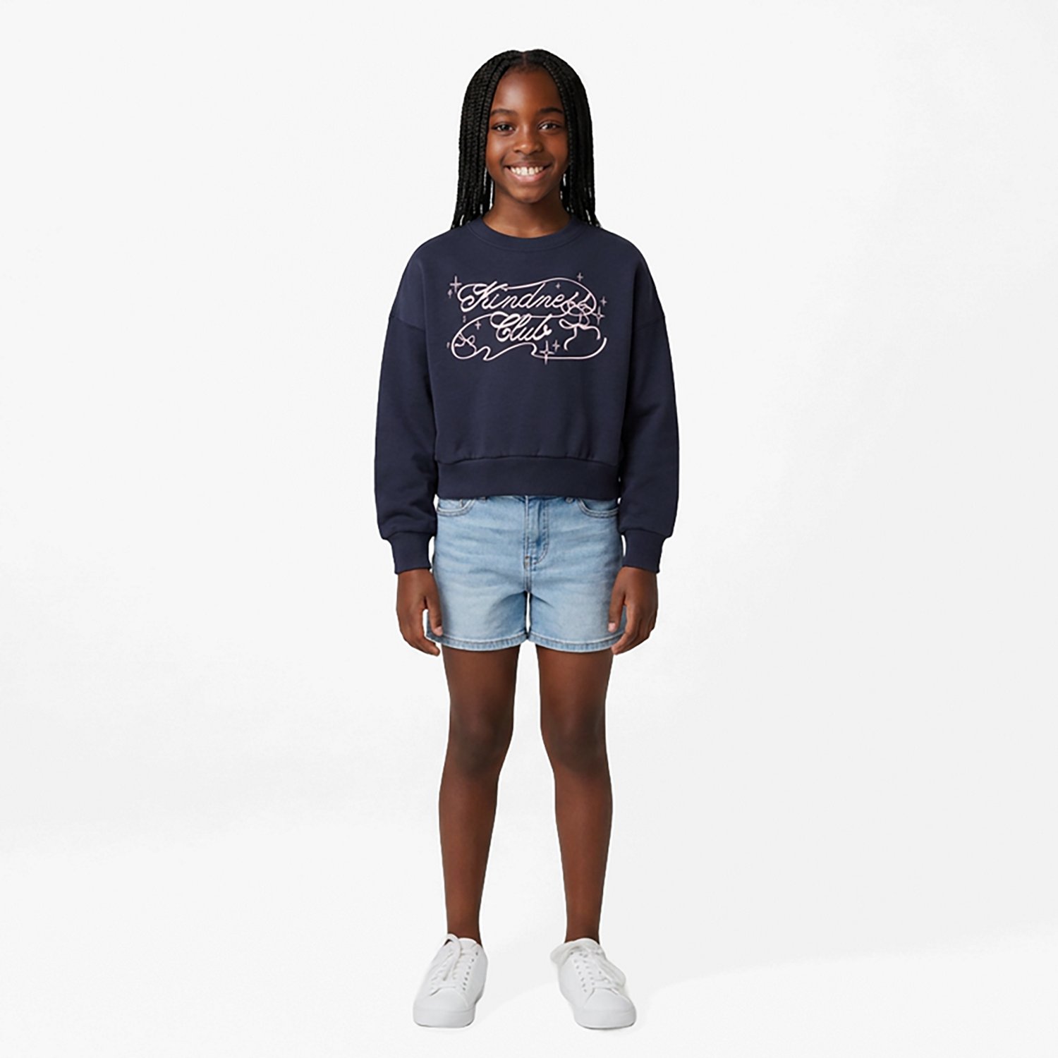 BCG Girls' Lifestyle Printed Fleece Cropped Kindness Club Crew Sweatshirt