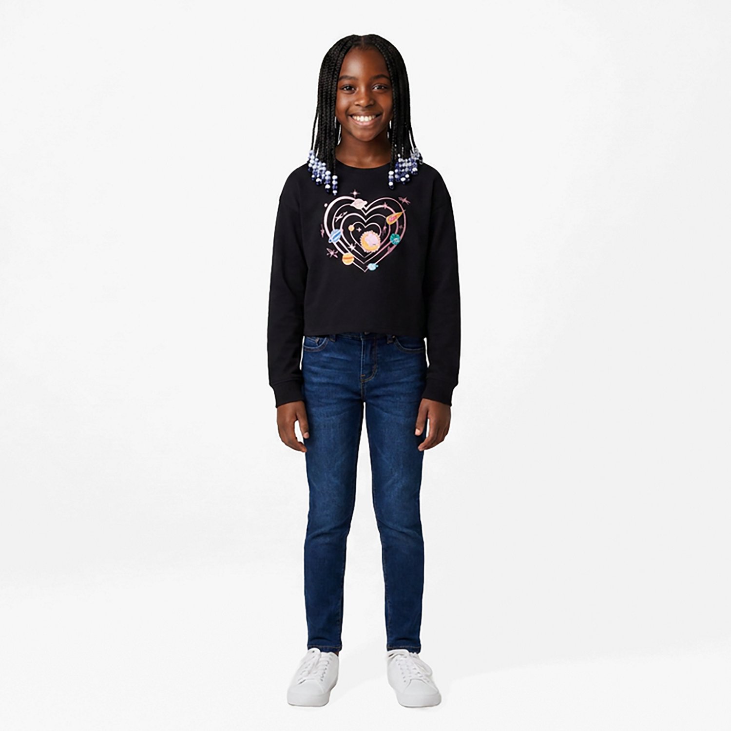 BCG Girl's Lifestyle Cotton Long Sleeve Space Orbit Heart T-shirt