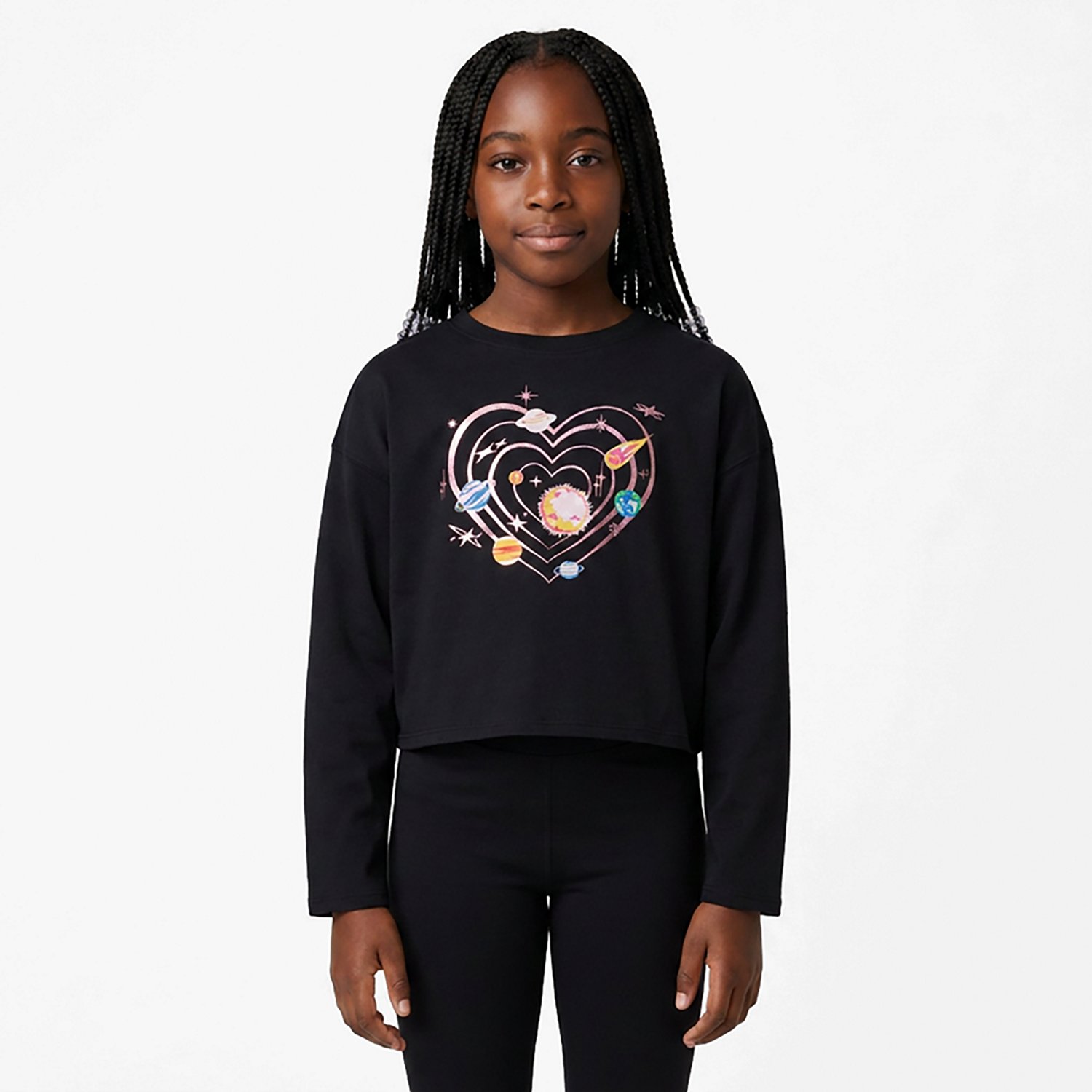 BCG Girl's Lifestyle Cotton Long Sleeve Space Orbit Heart T-shirt - view number 2