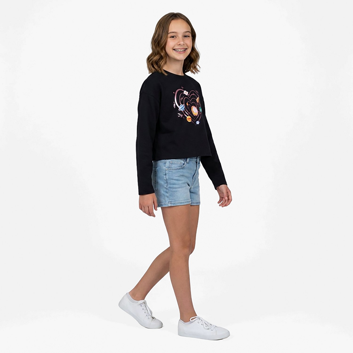 BCG Girl's Lifestyle Cotton Long Sleeve Space Orbit Heart T-shirt - view number 3