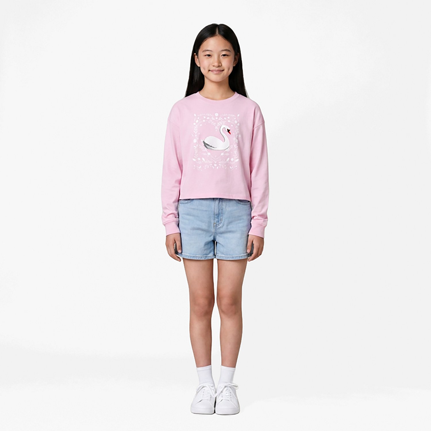 BCG Girls' Lifestyle Cotton Long Sleeve Swan T-shirt