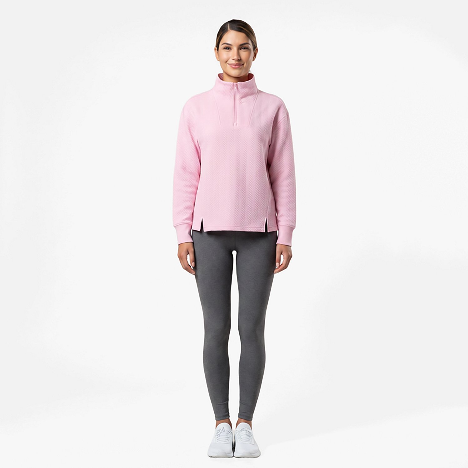 BCG Women's Chevron Quilted Quarter Zip Long Sleeve Top