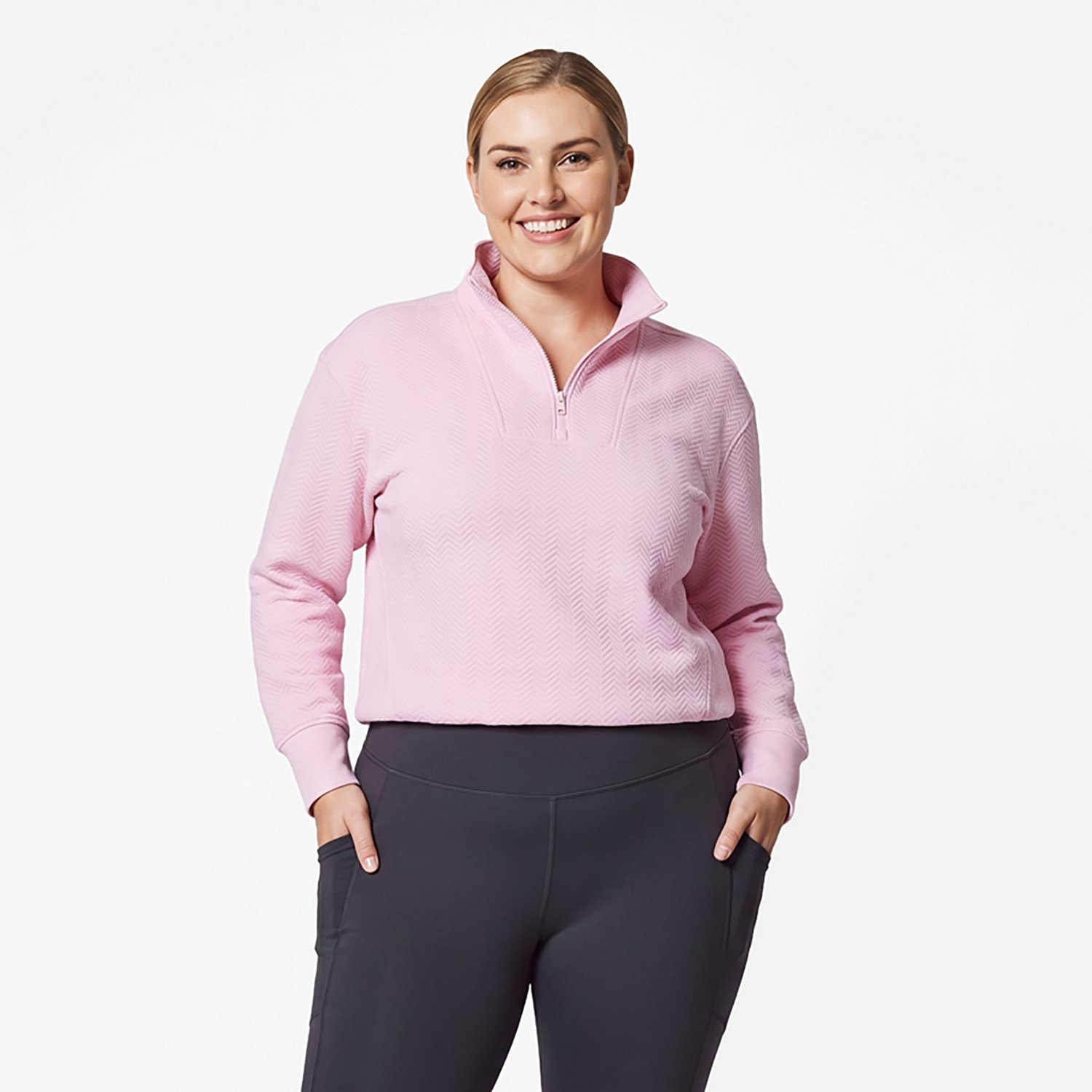 BCG Women's Chevron Quilted Quarter Zip Long Sleeve Top - view number 2