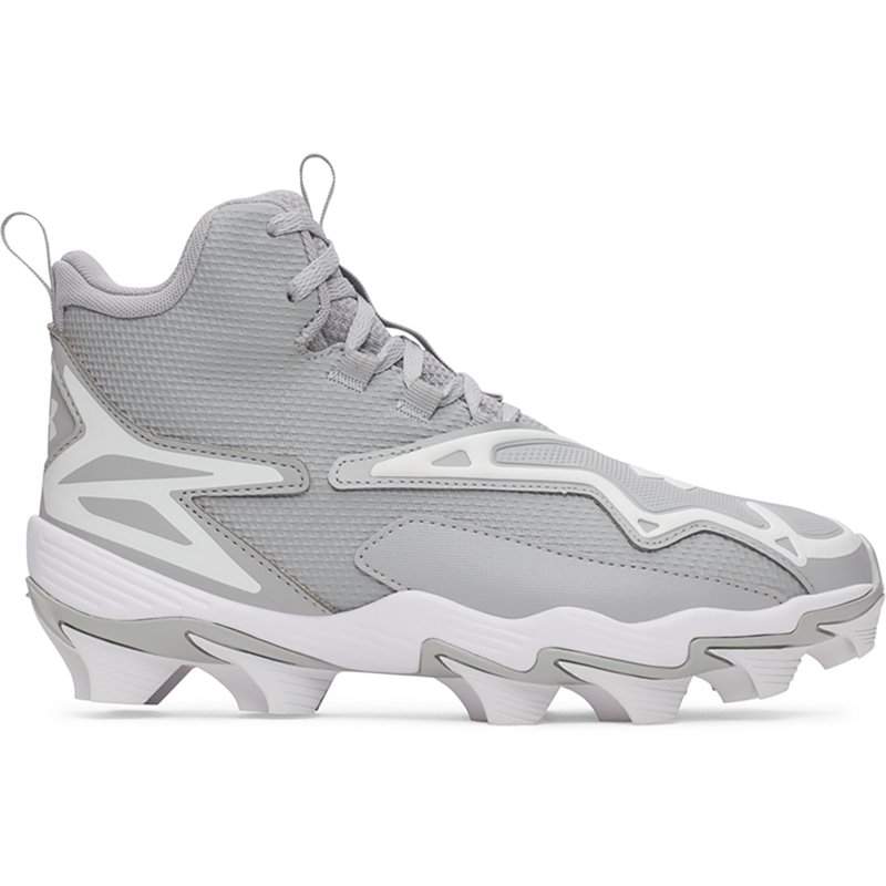 Under Armour Kids' Harper 11 RM Baseball Cleats, Size 1, Gray/White