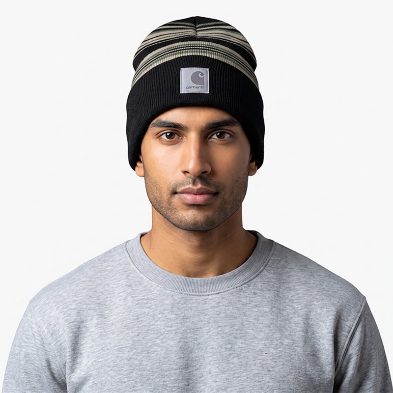 Carhartt Men's Striped Cuffed Beanie, Dusty Olive