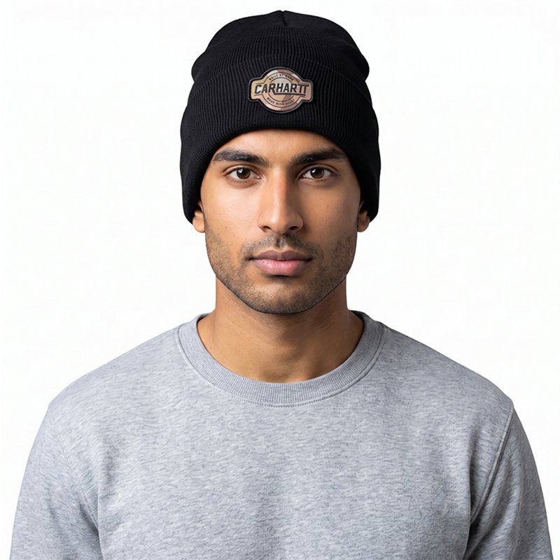 Big & Tall Men's Camo Patch Cuffed Beanie - Black