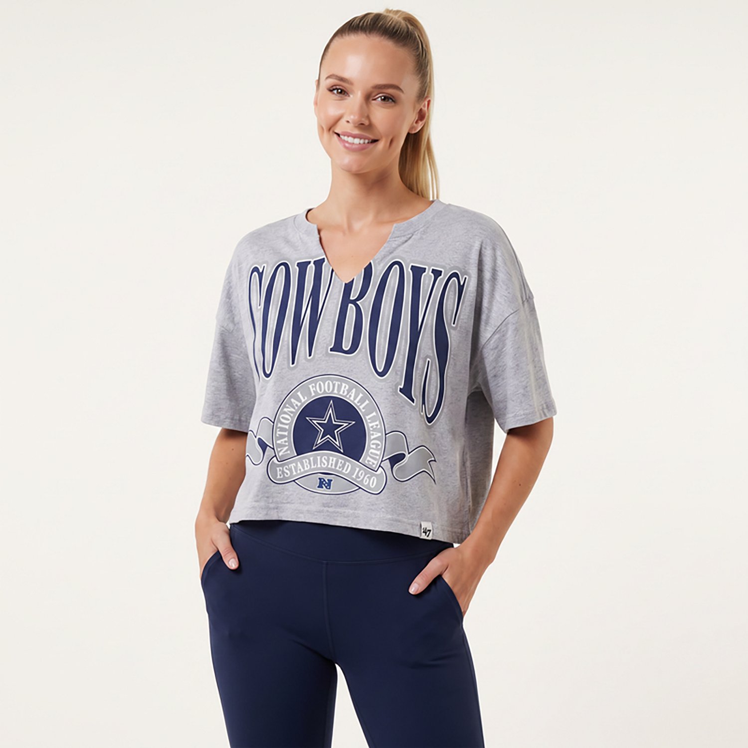 '47 Dallas Cowboys Women's Banners Out Oversized Notch Neck Graphic T-shirt