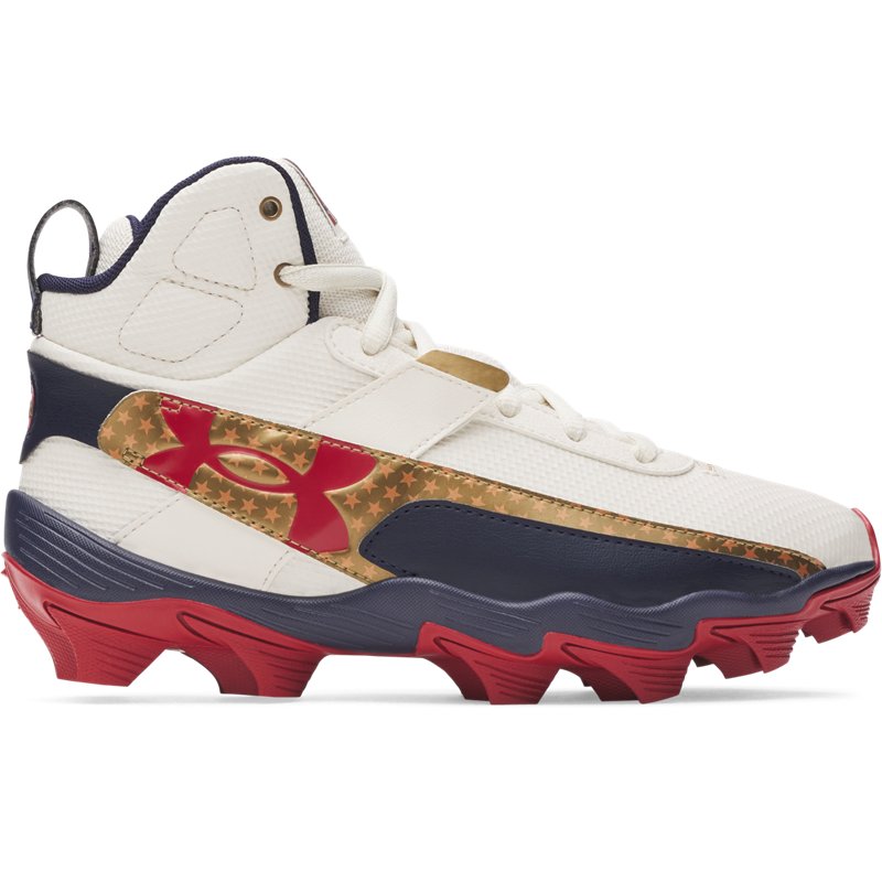 Under Armour Kids' Harper 10 LE RM Mid Baseball Cleats, Stone/Navy