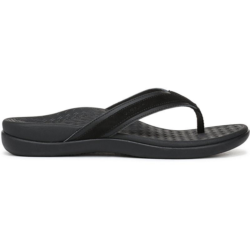 Vionic Women's Tide 2.0 Thong Sandals - Black nappa leather/suede