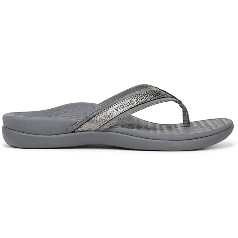 Vionic Women's Tide 2.0 Thong Sandals - Pewter metallic leather