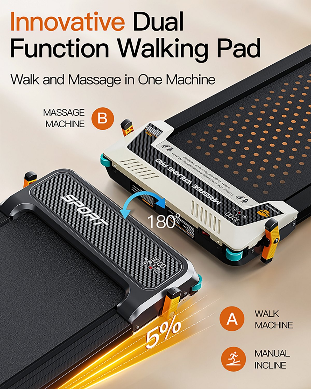 Akluer 520A-A 2-in-1 Foot Massage Under Desk Treadmill - view number 3