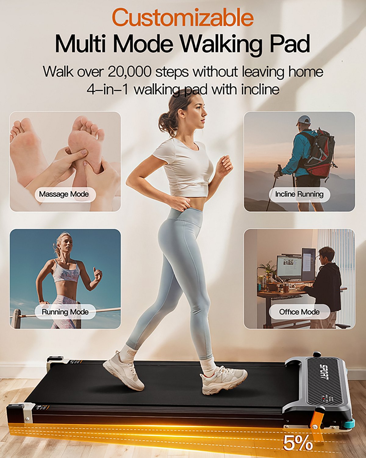 Akluer 520A-A 2-in-1 Foot Massage Under Desk Treadmill - view number 5