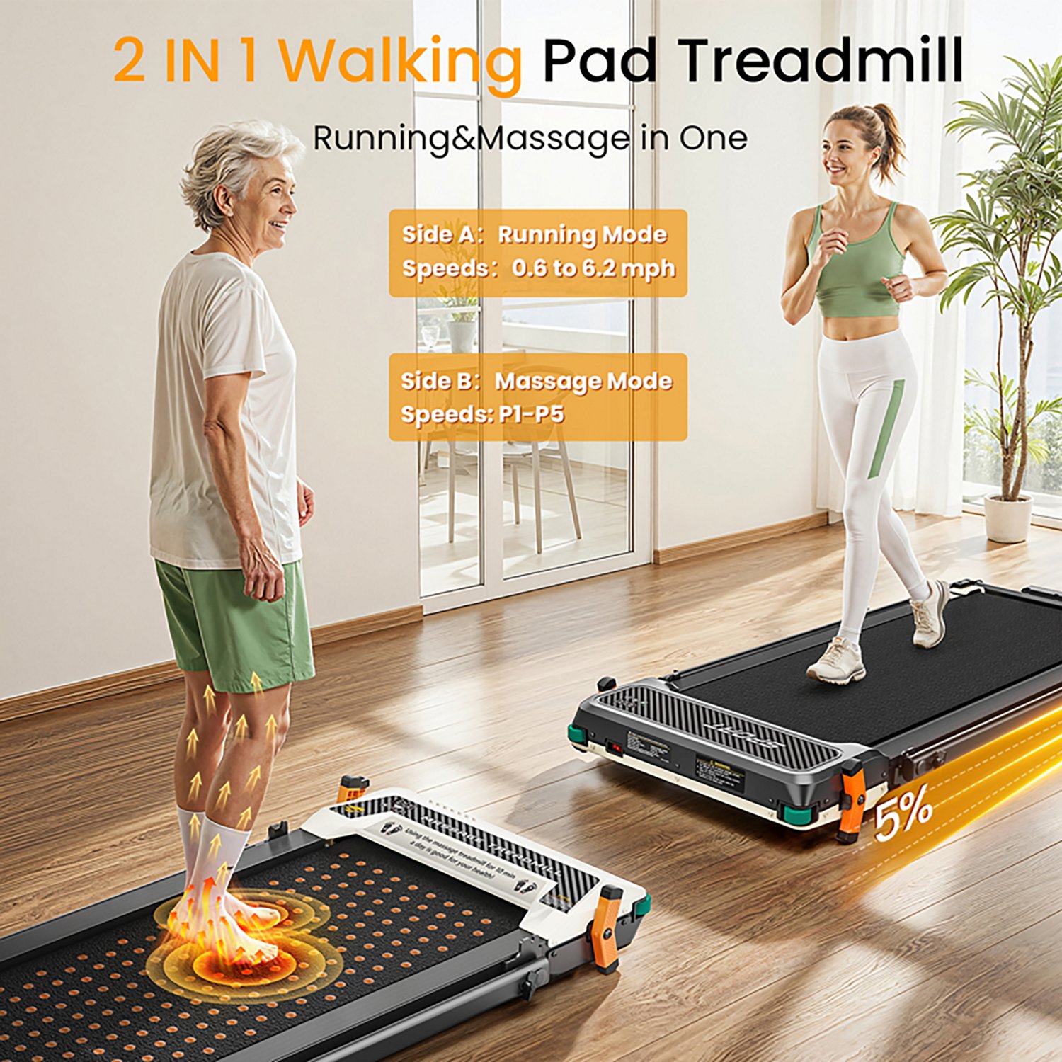 Akluer 520A-B 2-in-1 Foot Massage Under Desk Treadmill - view number 4