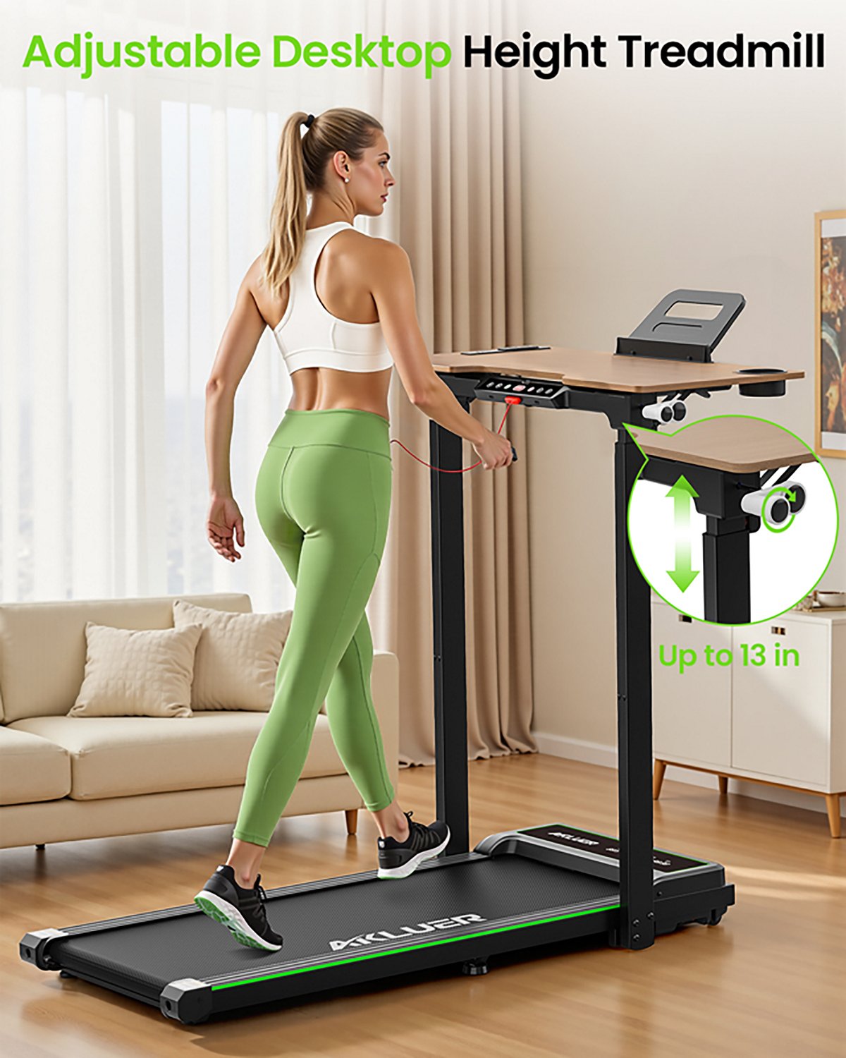 Akluer P3-D Adjustable-Height Desk Treadmill - view number 2