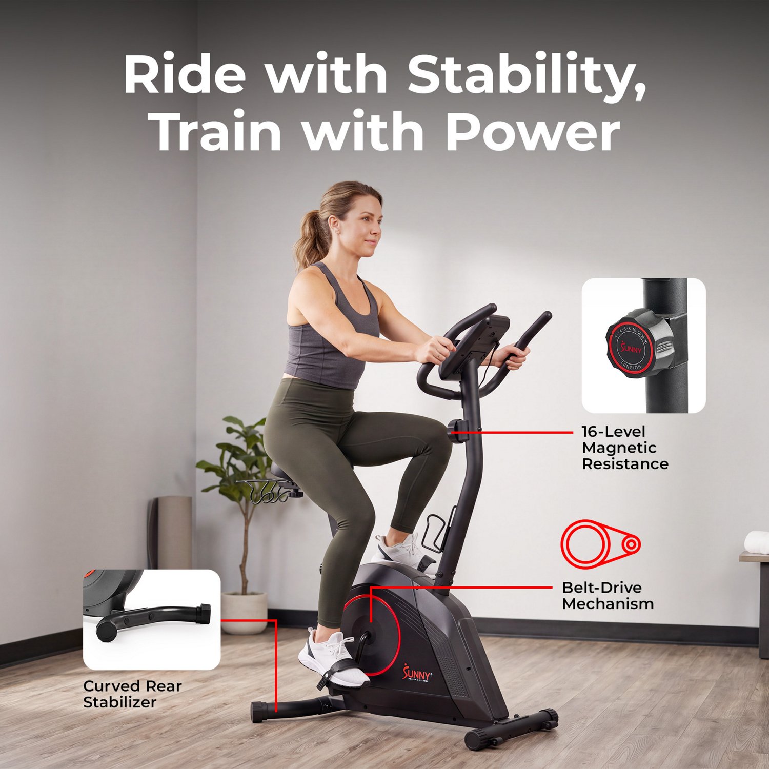Sunny Health & Fitness Smart Magnetic Resistance Upright Exercise Bike - view number 2