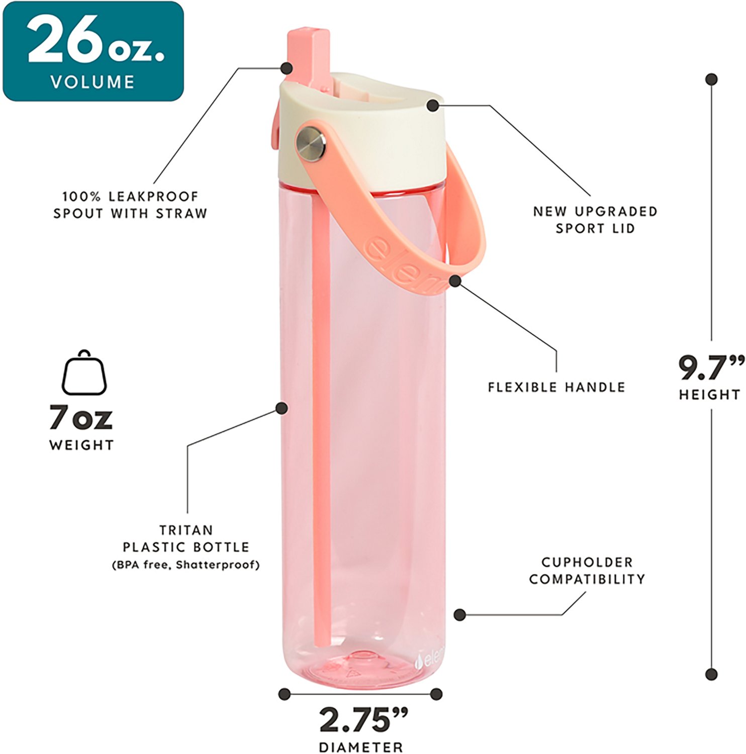 Elemental 26 oz Splash Tritan Plastic Water Bottles 2-Pack - view number 5
