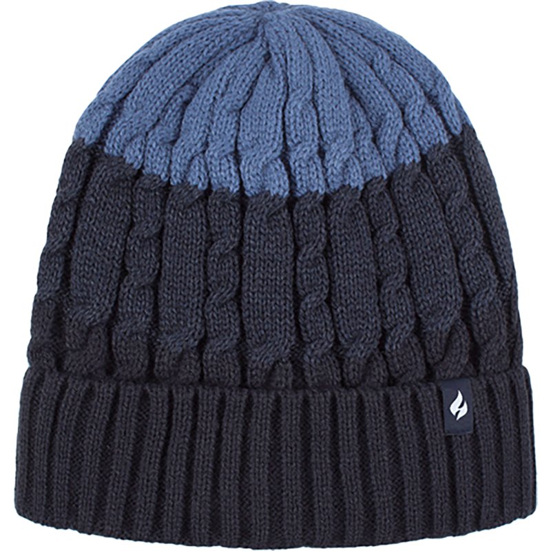 Heat Holders Mavis Cable-Knit Roll-Up Hat for Men - Navy/Denim