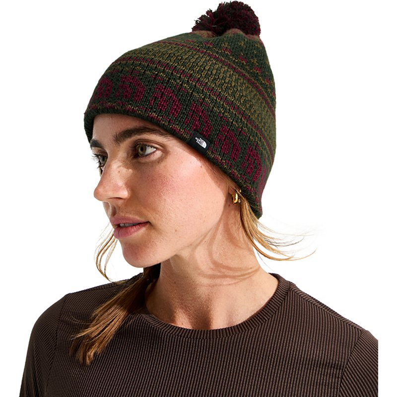 The North Face Cabin Ski Tuke: Bottle Green Jacquard/Pom