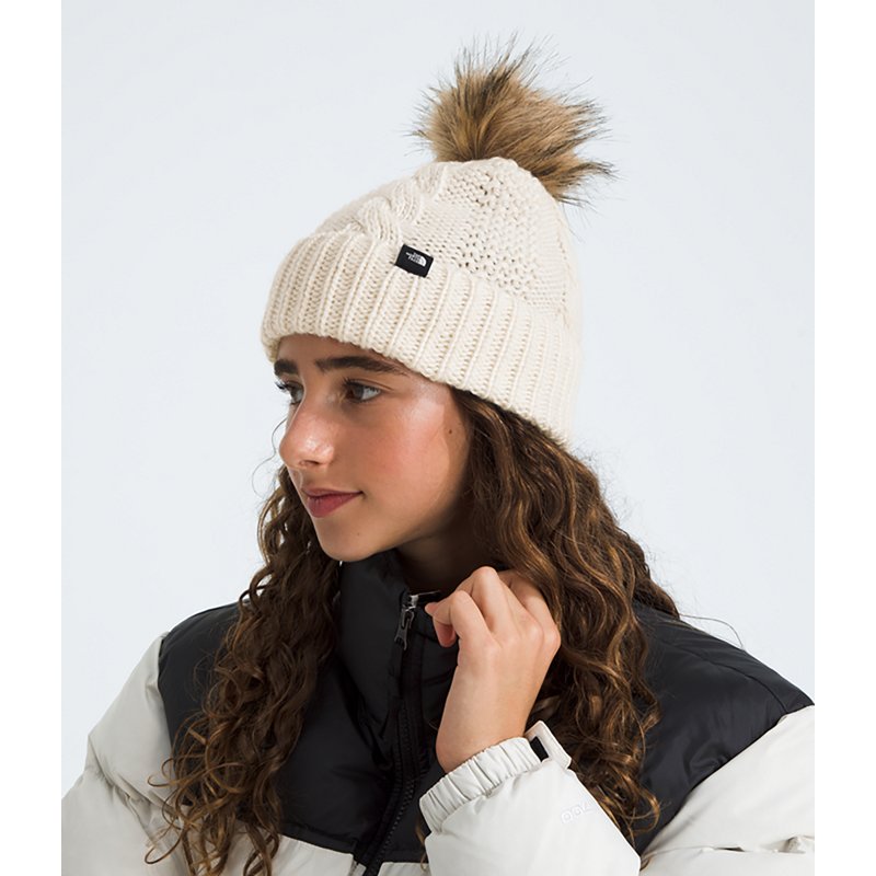 The North Face Kids' Oh Mega Fur Pom Beanie, White Dune