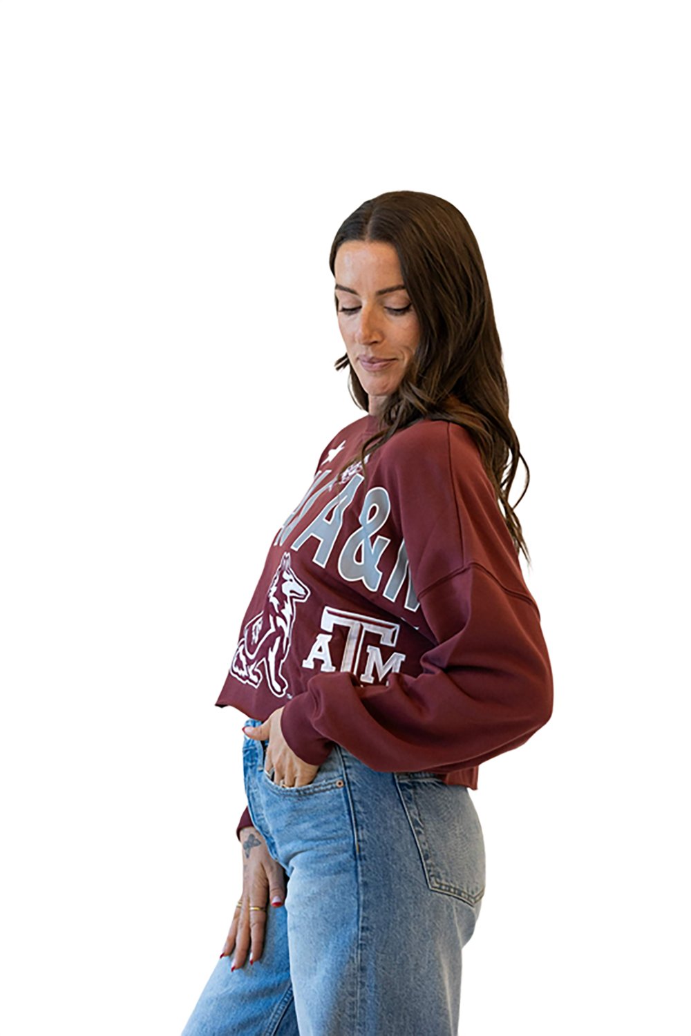 Gameday Social Women's Texas A&M Aggies Patched Up Cropped Crew Sweatshirt - view number 2