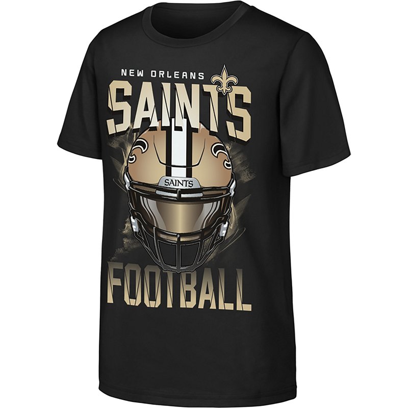 Outerstuff Boys' and Girls' New Orleans Saints Full Gear Stylized Team Helmet Graphic T-Shirt - Black