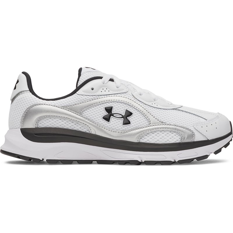 Under Armour Men's Tech Runner Casual Shoes in White/Metallic Silver/Black Size: 7.5