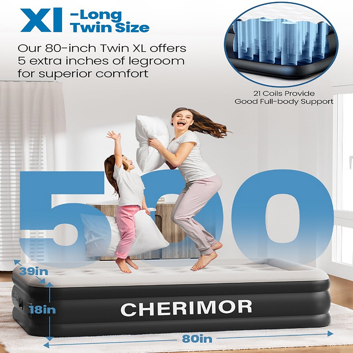 Cherimor 18 in. Series Twin XL Airbed with Built‑In Pump and Pillow‑Top Surface - view number 3