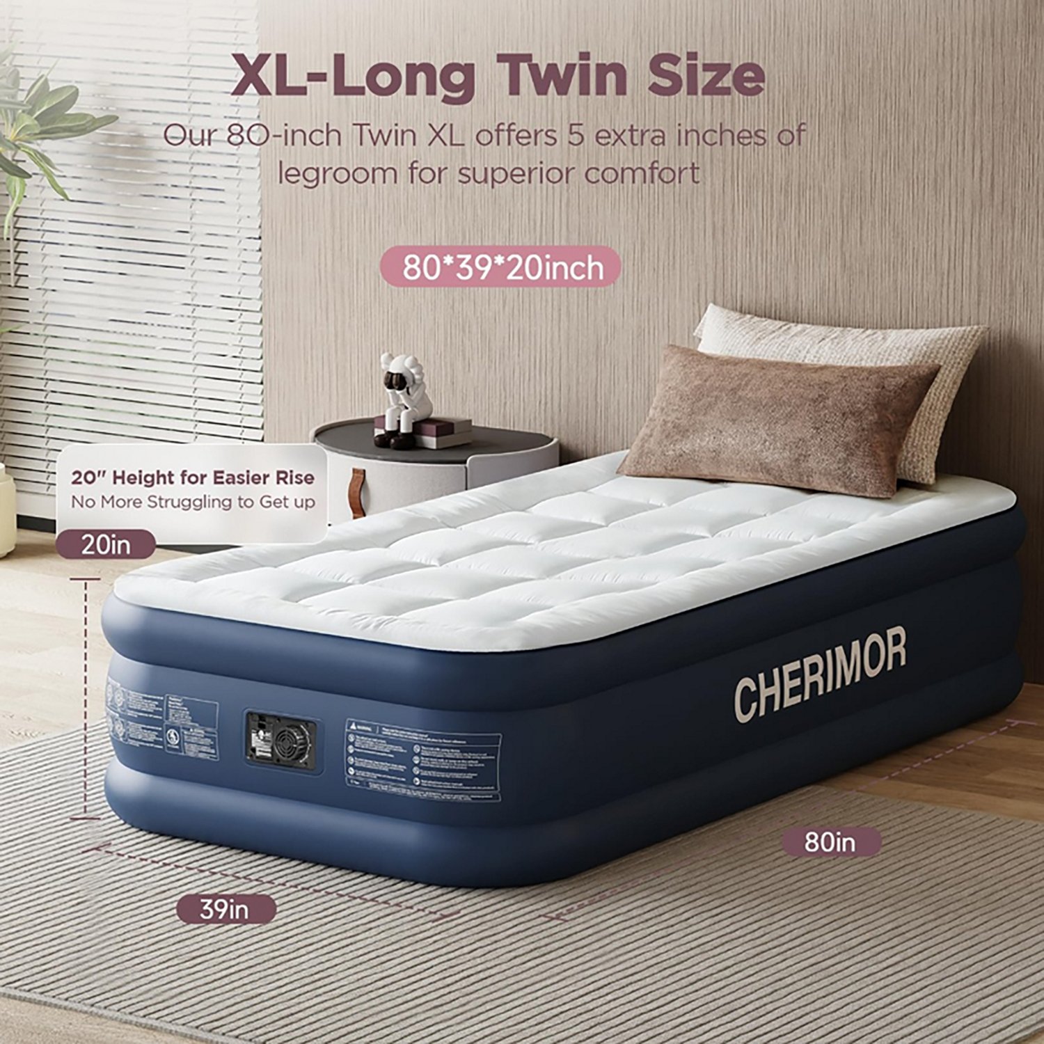  Cherimor 20 in. Series Twin XL Airbed with Built‑In Pump and Quilted Topper - view number 2