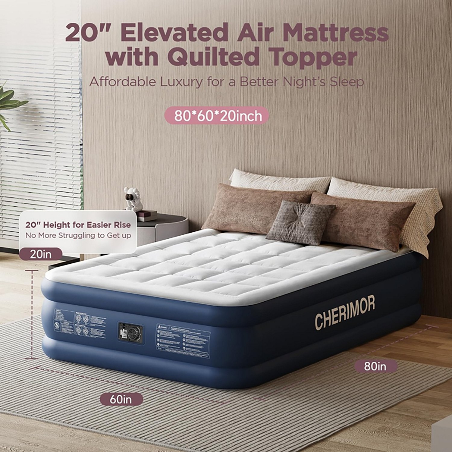 Cherimor 20 in. Series Queen Airbed with Built‑In Pump and Quilted Topper - view number 5