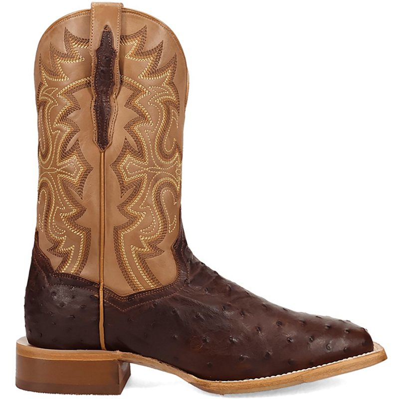 Dan Post Boots Drayden Full Quill Ostrich Square Toe Pull On Cowboy Boots