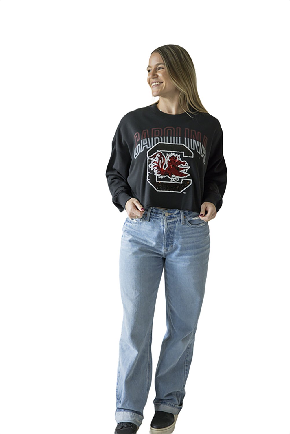 Gameday Social Women's University of South Carolina Starlite Sequin Cropped Long Sleeve Crew