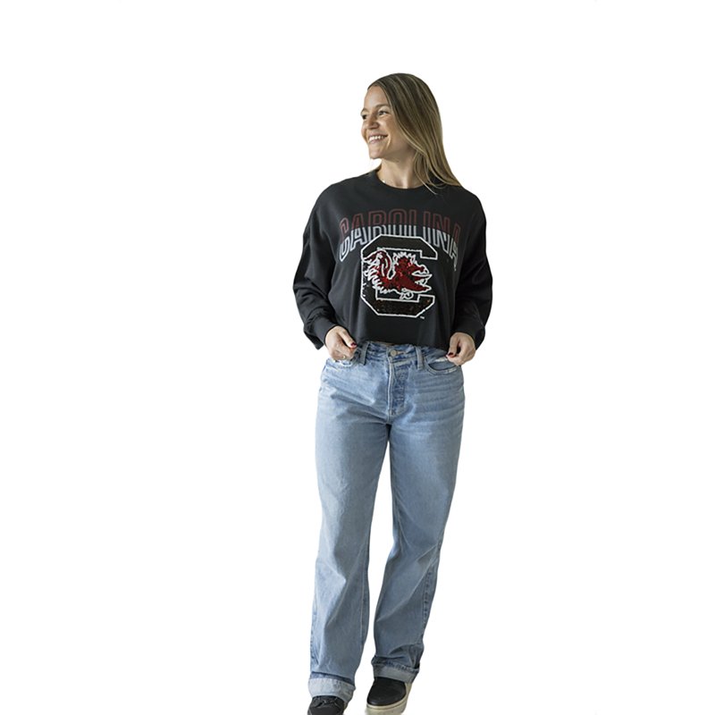Gameday Social Women's University of South Carolina Starlite Sequin Cropped Long Sleeve Crew