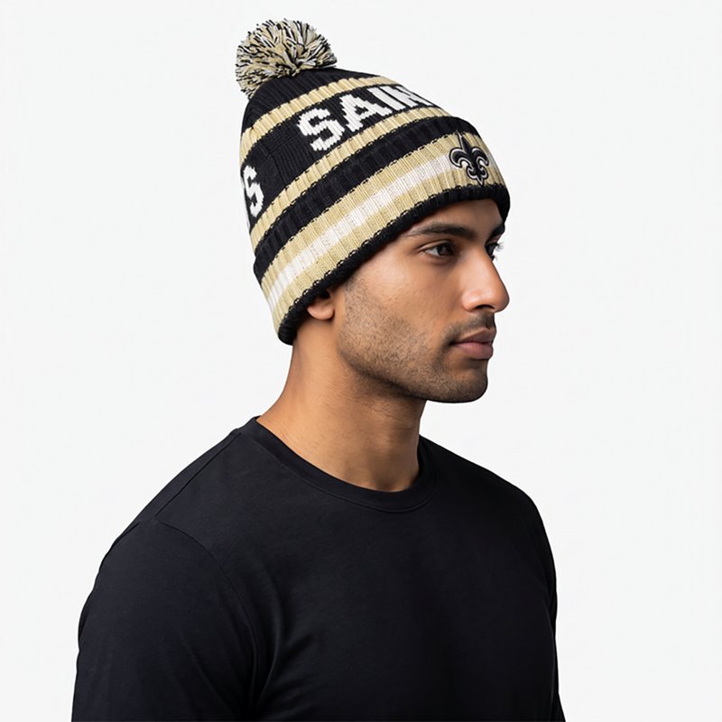 Men's '47 Black New Orleans Saints Bering Cuffed Knit Hat with Pom