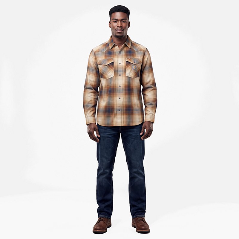 Carhartt Men's Montana Rugged Flex Relaxed Fit Lightweight Long-Sleeve Snap-Front Plaid Shirt | Smallandstone | Small