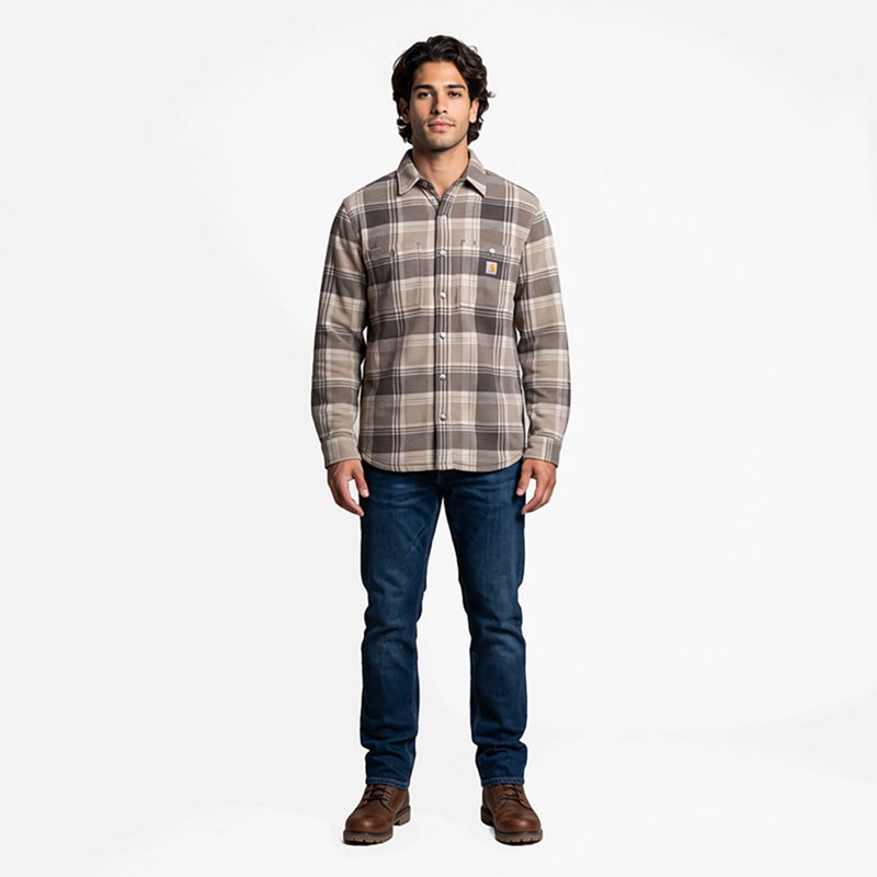 Carhartt Men's Seneca Loose Fit Long Sleeve Print Shirt, Medium, Gray Dunes