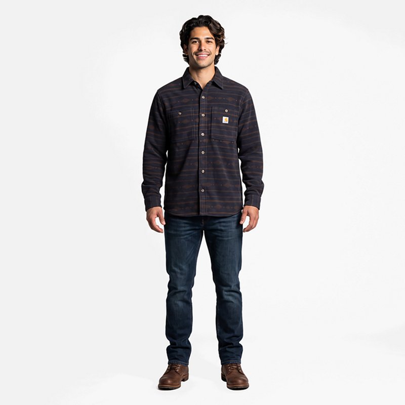 Carhartt Men's Seneca Loose Fit Long Sleeve Print Shirt, Medium, Carbon Heather