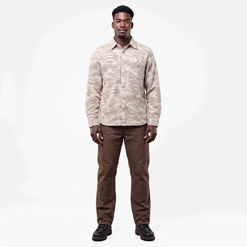 Carhartt Men's Seneca Loose Fit Long Sleeve Print Shirt, Medium, Fossil Tan Camo