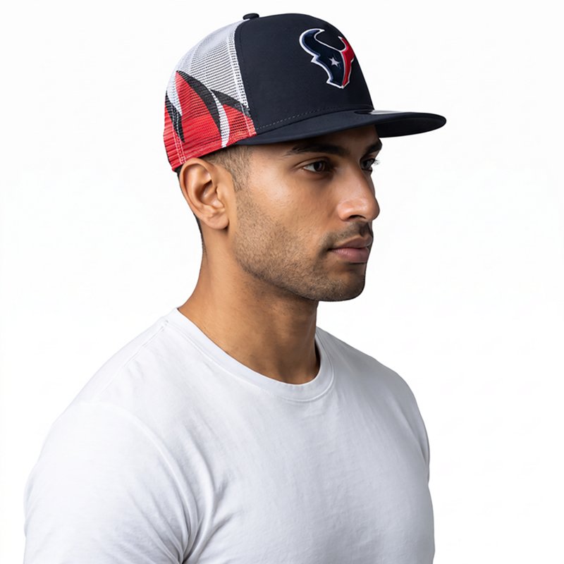 Men's New Era Navy/Red Houston Texans Mesh A-Frame 9FIFTY Snapback Trucker Hat