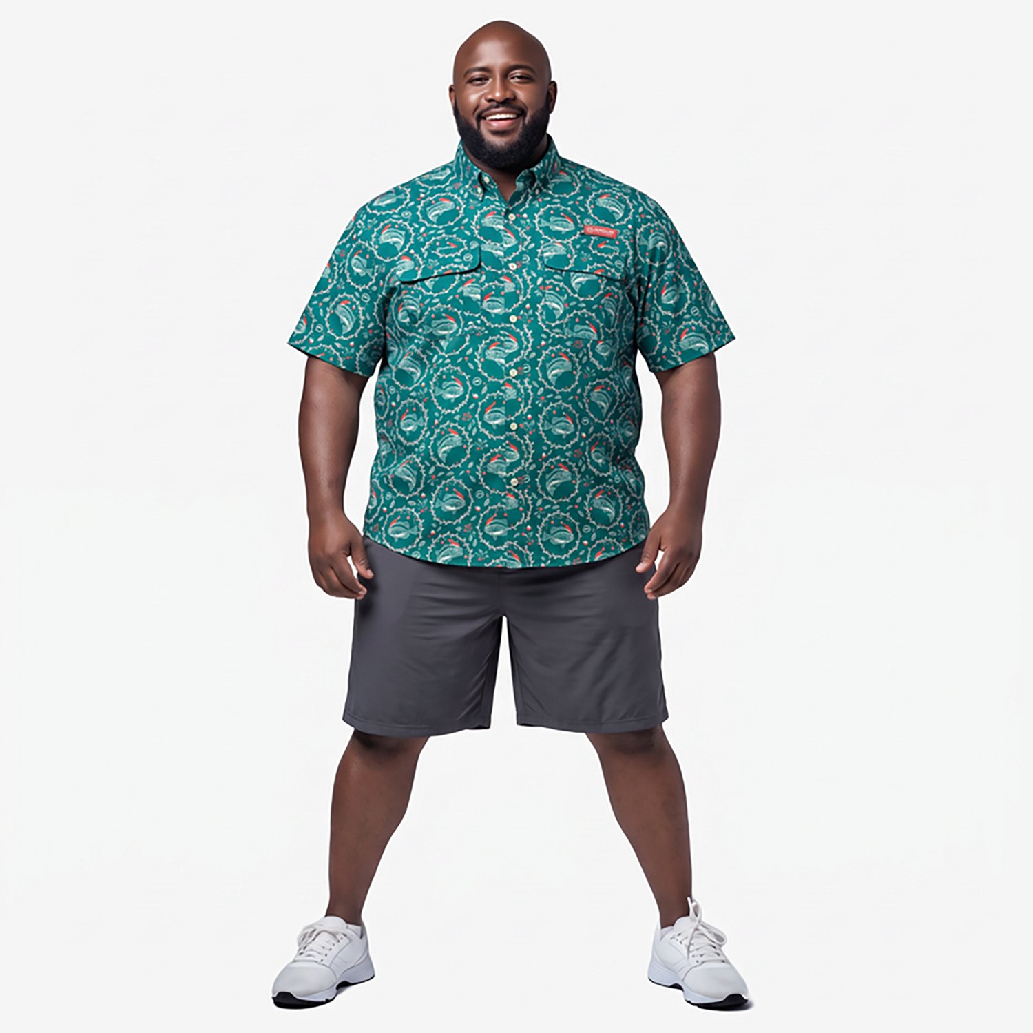 Magellan Outdoors Men's Laguna Madre Merry Fishmas Short Sleeve Fishing Shirt