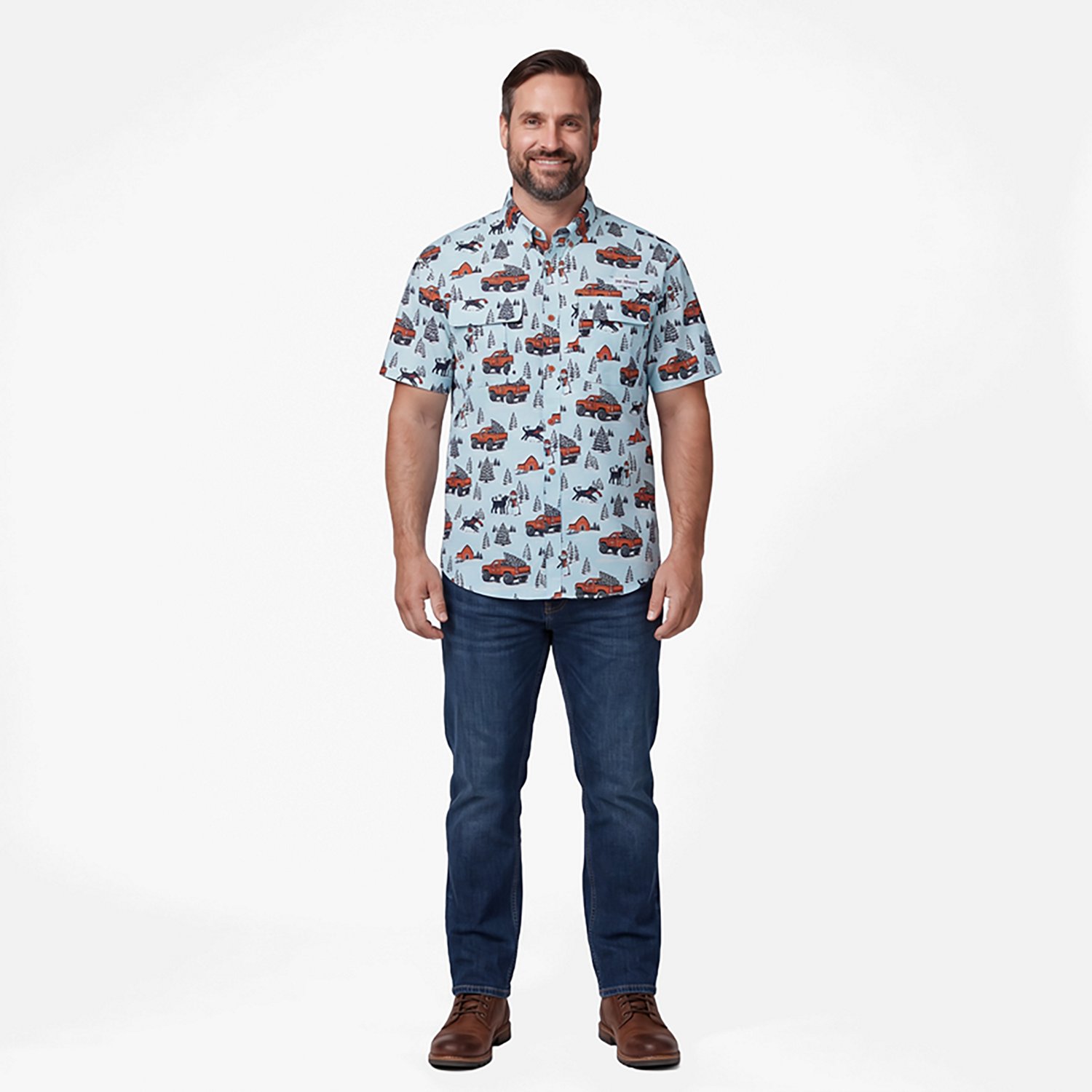 Magellan Outdoors Men's Laguna Madre Holiday Truck Short Sleeve Fishing Shirt