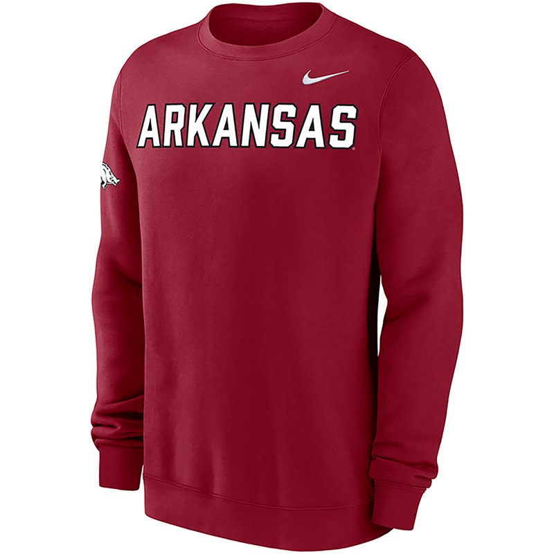 Nike Men's Arkansas School Name Club Fleece Teamwear Long Sleeve Crewneck Sweatshirt