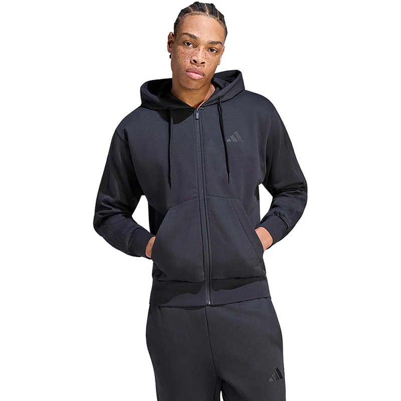 adidas Men's Essentials 3-Stripes Fleece Full-Zip Hoodie in Black Size: Large