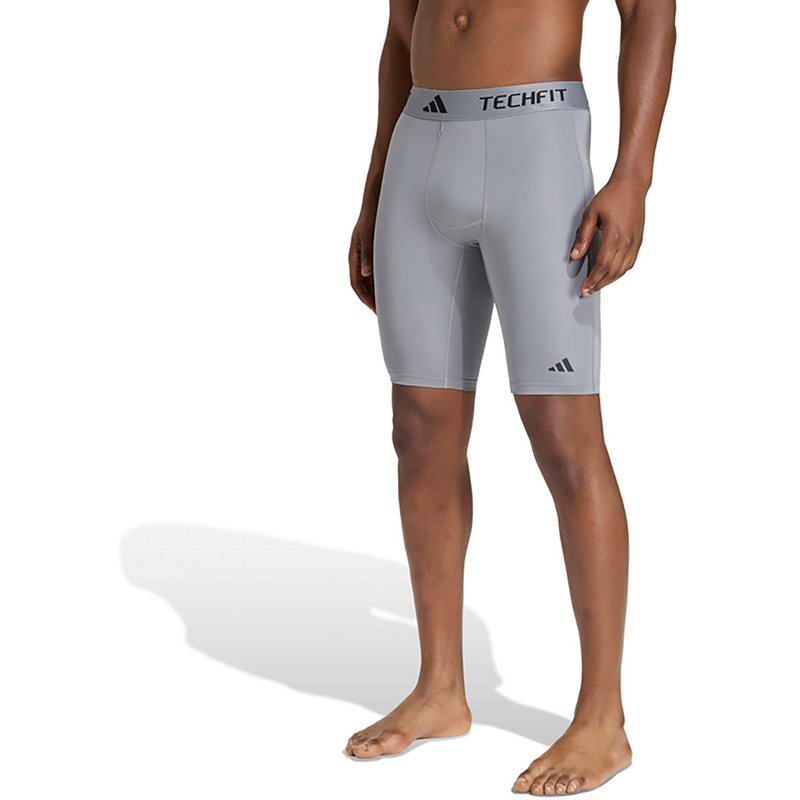 adidas Men's Tech-Fit Logo Compression Shorts - Gray