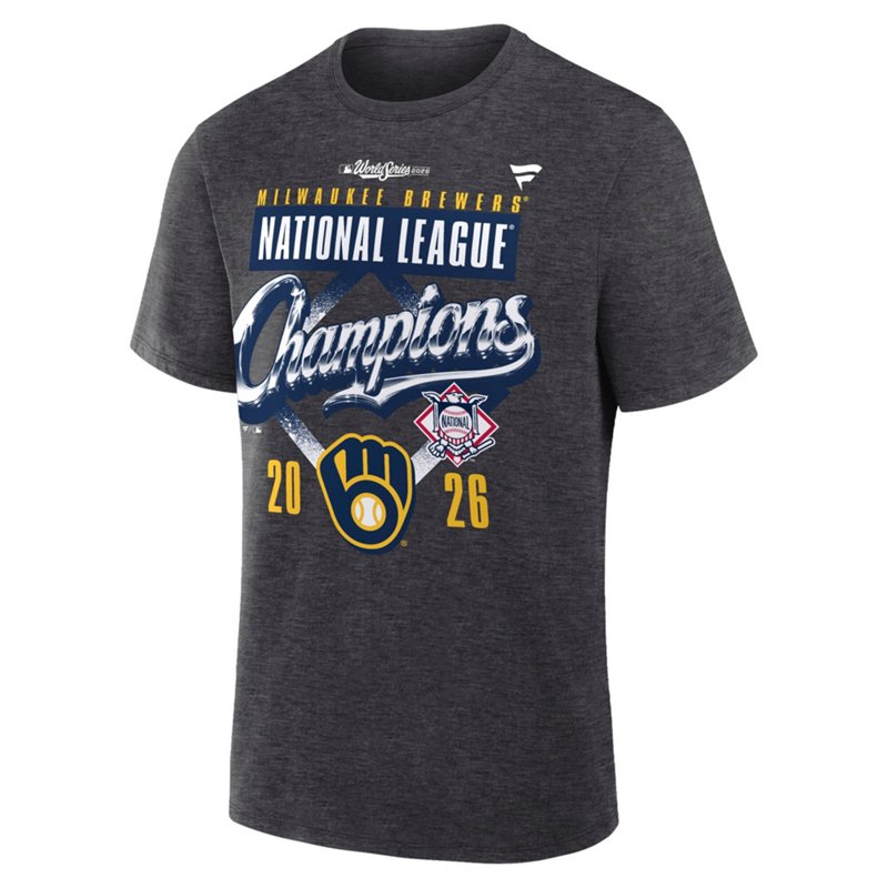 Fanatics Men's Heather Charcoal Milwaukee Brewers 2026 National League Champions Locker Room T-Shirt - Heather Charcoal