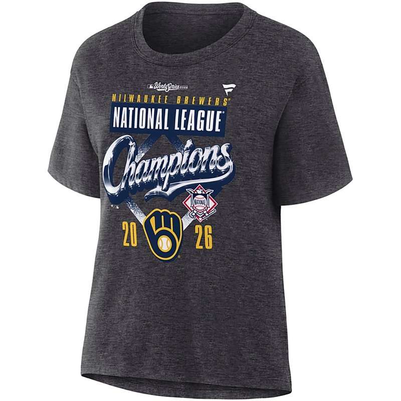 Fanatics Women's Heather Charcoal Milwaukee Brewers 2026 National League Champions Locker Room T-Shirt - Heather Charcoal