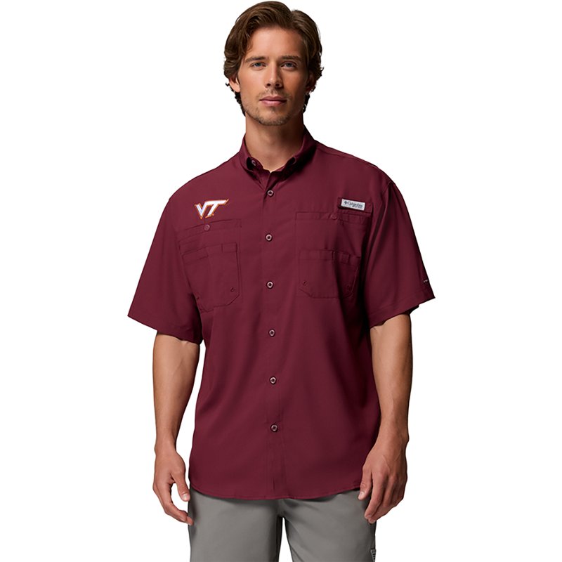 Columbia Men's Virginia Tech Hokies Deep Maroon Tamiami Short Sleeve T-Shirt, Large, Red