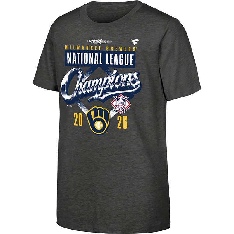 Fanatics Youth Heather Charcoal Milwaukee Brewers 2026 National League Champions Locker Room T-Shirt - Heather Charcoal